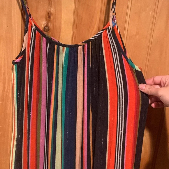 FARM RIO metallic multi stripe maxi ruffle spaghetti strap dress - Picture 2 of 9